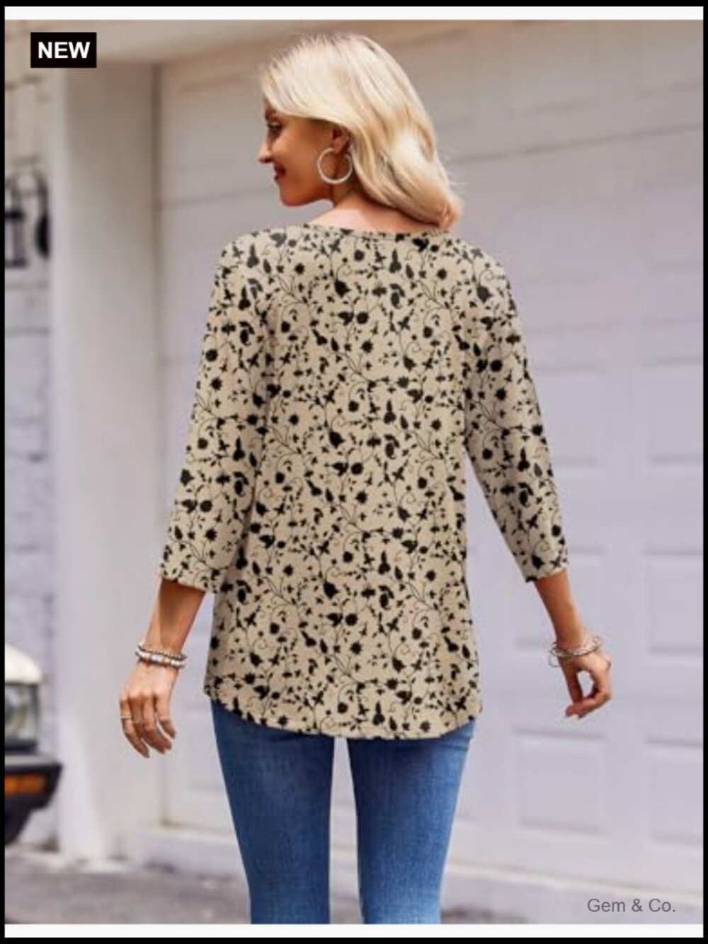 3/4 Sleeve Pleated Tunic Tops Casual Summer Tees Blouses Crew Neck Loose Fit - Picture 6 of 7